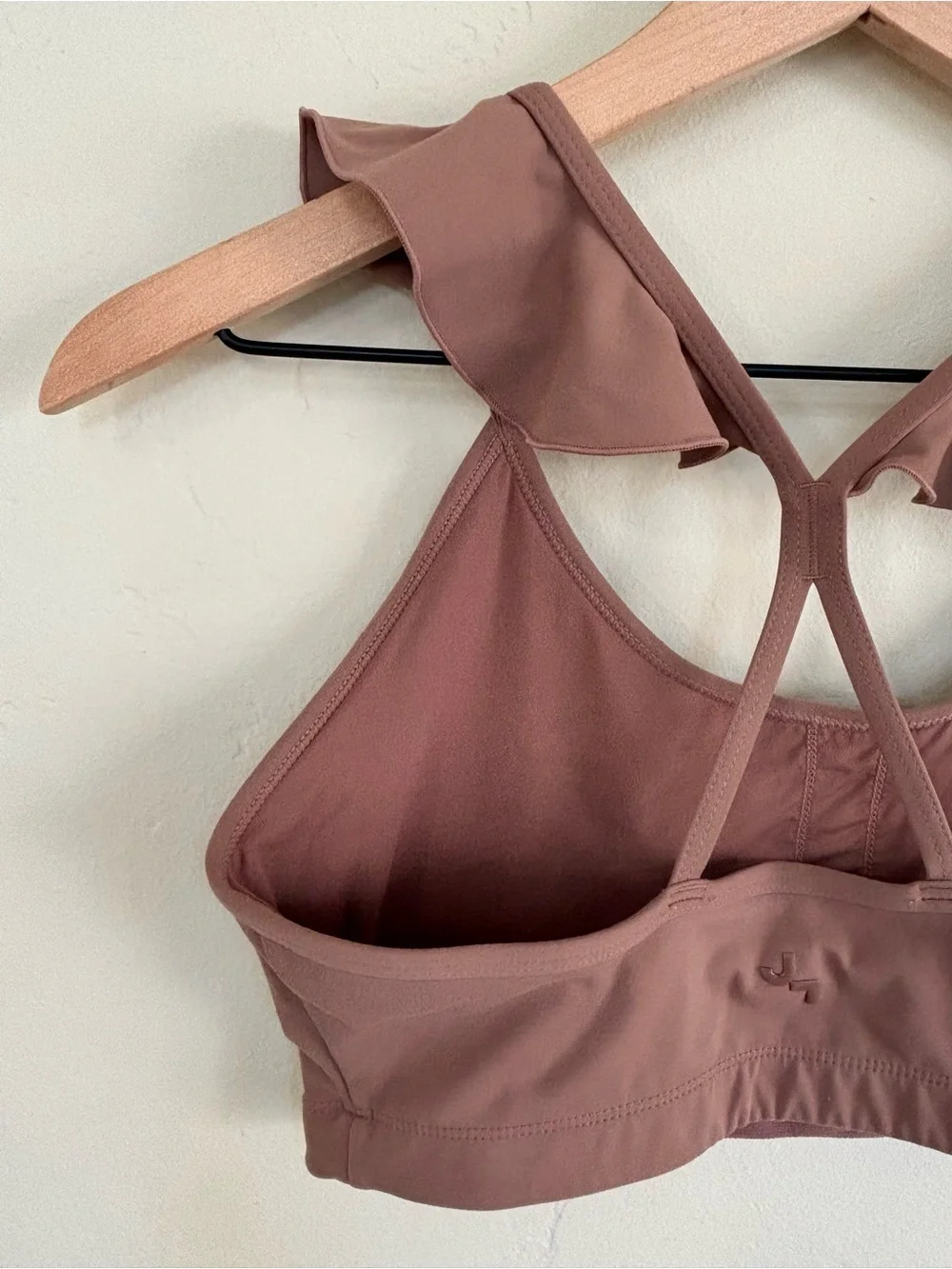 JoyLab Ruffle Strap Racerback Women’s Sports Bra Size M Dark Taupe Athleisure